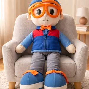 Plush Blue and Orange Pilot Doll - Kids Toy